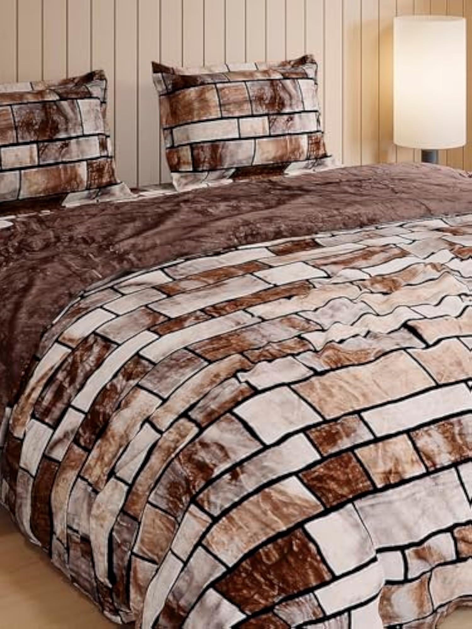 Double Bed Winter Bed Sheet Meteor 4 Pcs Set, Light Brown